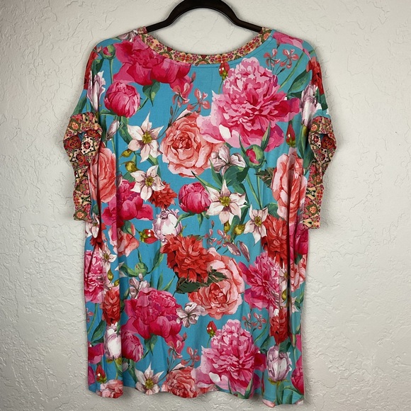 Johnny Was Pink Rose Relaxed Short Sleeve Tee Size XXL - Picture 6 of 7
